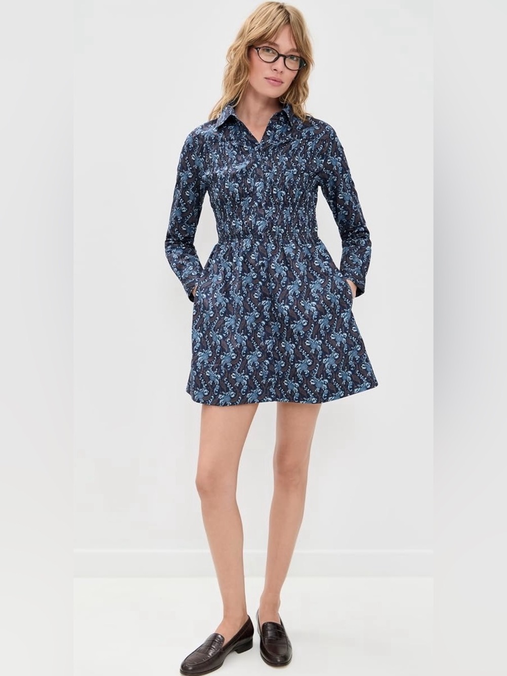 Hill House Home The Mira Mini Dress in Cala Paisley/Navy